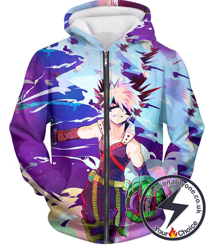 My Hero Academia Cool Explosive Hero Bakugo Action Zip Up Hoodie